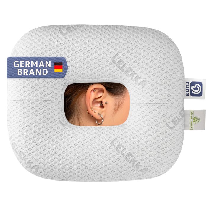 Подушка для пірсингу Lelekka Runa з отвором посередині для полегшення болю у вусі, включаючи 2 чохли. Подушка-пончик з отвором, подушка для зняття тиску.