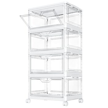 Коробки для зберігання з кришками 4-ярусні штабелювані пластикові коробки, прозорі об&39ємом 23 л, великі контейнери-органайзери для спальні, вітальні, ванної кімнати, 4 яруси та 1 кришка, 23 л/ярус, 4-ярусні