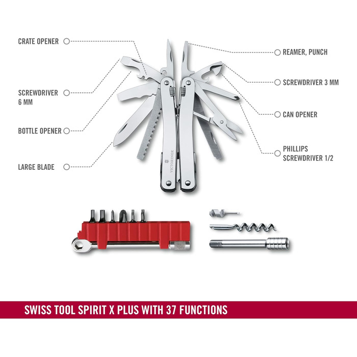 Багатофункціональний інструмент VICTORINOX Swiss Tool Spirit X Plus Ratchet, 36 функцій, швейцарського виробництва, мультитул з фі