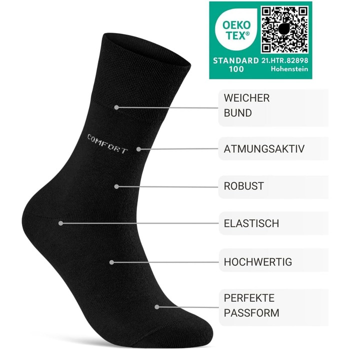 Пар комфортних шкарпеток без еластичної манжети та безшовних для жінок та чоловіків, медичні шкарпетки без еластичної манжети з комфортною манжетою, розмір 43-46, чорні, 24 10