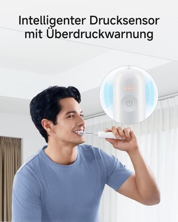 Звукова зубна щітка з 6 режимами чищення та акумулятором на 70 днів, 60 осциляції, контроль тиску, 2 інтелектуальні насадки (ABS Білий)