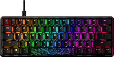 Механічна ігрова клавіатура, ультракомпактний форм-фактор 60, червоний перемикач HyperX (лінійний), подвійні клавіші Double Shot P