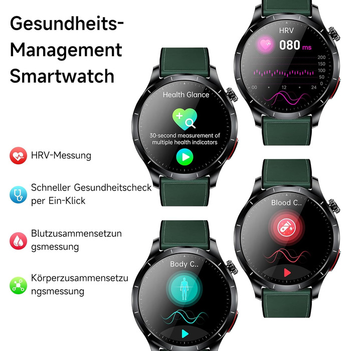 Новий чоловічий смарт-годинник 2026 року з ЕКГ/ВСР/кров&39яним тиском/ІМТ/сечовою кислотою, 1,43-дюймовий AMOLED-годинник для здоров&39я з 24-годинним вимірюванням кров&39яного тиску, SpO2, апное, монітором сну, екстреним викликом SOS, фітнес-годинник, An