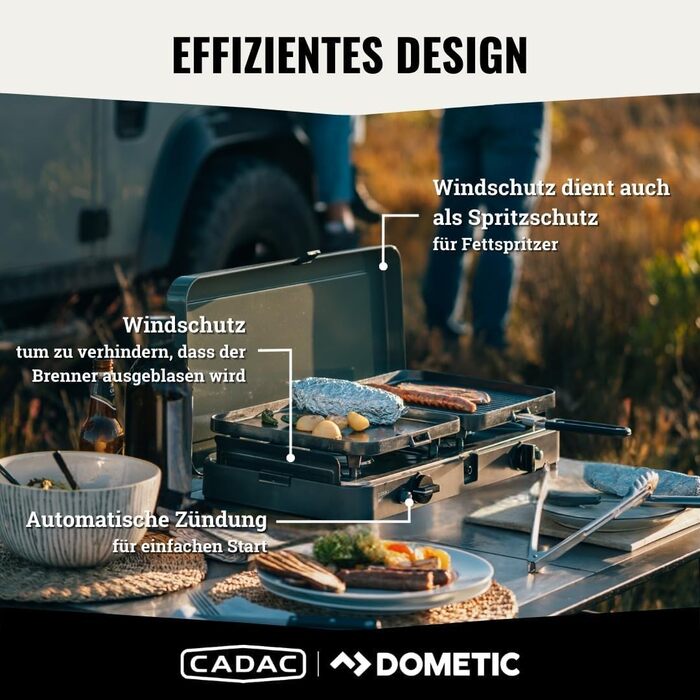 Газовий гриль для кемпінгу 2-Cook 3 Pro Deluxe - 50 мБар - Сталь, алюміній та пластик - Газова плита для кемпінгу - вкл. кулінарна книга для кемпінгу та сумка для перенесення Pro Deluxe 50 мБар кулінарна книга для кемпінгу