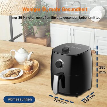 Головна Тенденції Міні-фритюрниця з програмованим регулюванням температури, 1400 Вт, таймер на 30 хвилин, смаження без олії, контейнери з антипригарним покриттям, які можна мити в посудомийній машині, і легко чиститься чорний (2.8 л)