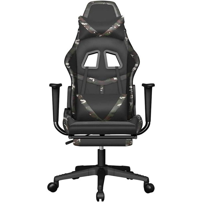Геймерське крісло з функцією масажу та підставкою для ніг з чорної камуфляжної штучної шкіри, регульована висота спинки, функція повороту на 360 градусів, ергономічне офісне крісло з USB-портом, 37 x 45 см (Ш x Г), різнокольорове