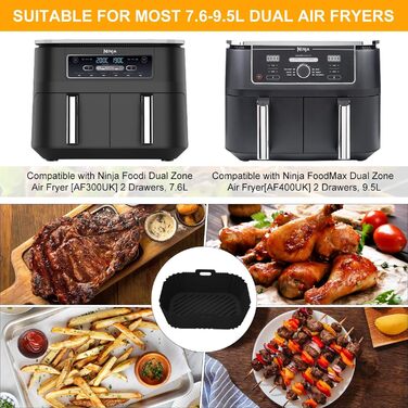 Аксесуари для фритюрниці ARNTY Dual Zone із силіконовою формою підходять для аксесуарів Ninja Foodi AF300EU, AF400EU, Innsky, Princess Dual Аксесуари для фритюрниці 7.6 л-9.5 л