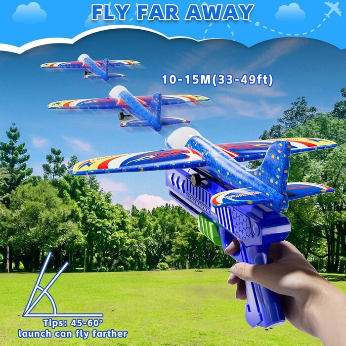 Іграшка-літак Doloowee, 3 пінопластові літаки з катапультою, іграшкова іграшка для дітей віком від 4 років, подарунок для хлопчиків та дівчаток 4, 5, 6, 7, 8, 9, 10 років, світло-блакитний