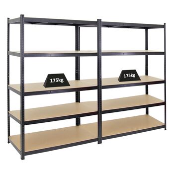 Міцний стелаж Taurus Black 180x120x60 см з вантажопідйомністю 175 кг Стелаж для підвалу, стелаж без болтів, гаражний стелаж, стелаж для зберігання 2-елементний - 180x120x60 см Чорний, 2 шт.