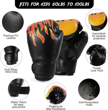 Накладки на руки Odoland Набір з PU боксерськими накладками 6OZ Боксерські рукавички для боксерського мішка, боксу, кікбоксингу, тренувань з боксу, бойових мистецтв, тайських кікбоксерських накладок, чорного кольору
