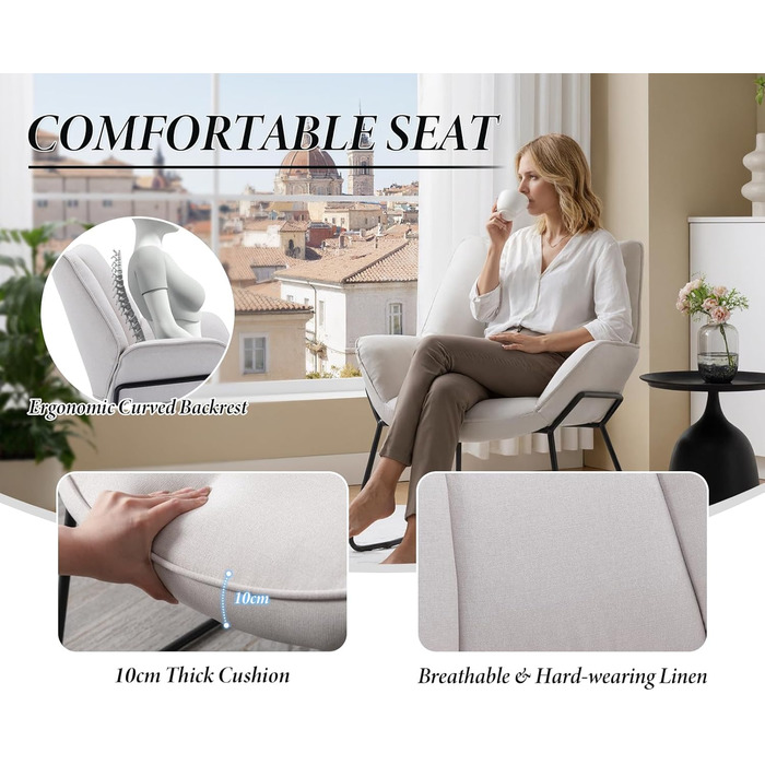 Льняне крісло-гойдалка Chairus для вітальні, балкону, сучасного м&39якого крісла-реклайнера з металевими ніжками (бежевий) Льняний бежевий