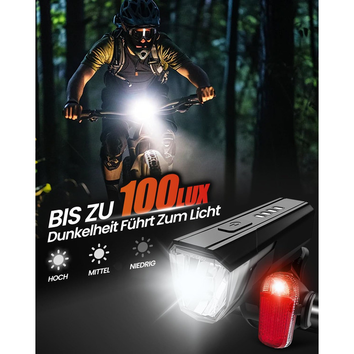 Набір світлодіодних велосипедних ліхтарів Tekwet, 100 люкс, водонепроникний, світлодіодний, чорний