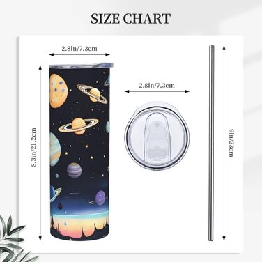 Кружка з прямою трубочкою, дизайн Сатурн, Юпітер, Земля, друкований принт, підходить для кемпінгу, офісу та дому, 590 мл