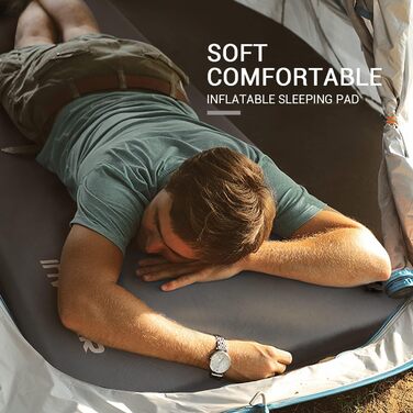 Килимок для кемпінгу - 7 см надувальний килимок з еластичної піни з ультратовстим еластичним пінопластом та подушкою, швидке надування за 25 секунд, сірий