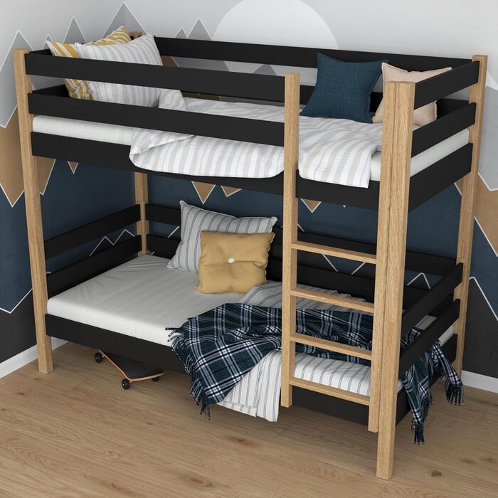 Двоярусне ліжко, дитяче ліжко 120х190 см, для 2 дітей, 2 сторони для складання драбини, 2 окремих спальних місця, закруглені краї,