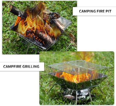 Портативний гриль на деревному вугіллі Tentock, гриль для пікніка, кемпінговий складаний гриль, нержавіюча сталь, відкритий плоский гриль для барбекю, вітрозахисний кемпінговий гриль з сумкою для перенесення для саду, походів, пікніка, риболовлі, срібляст