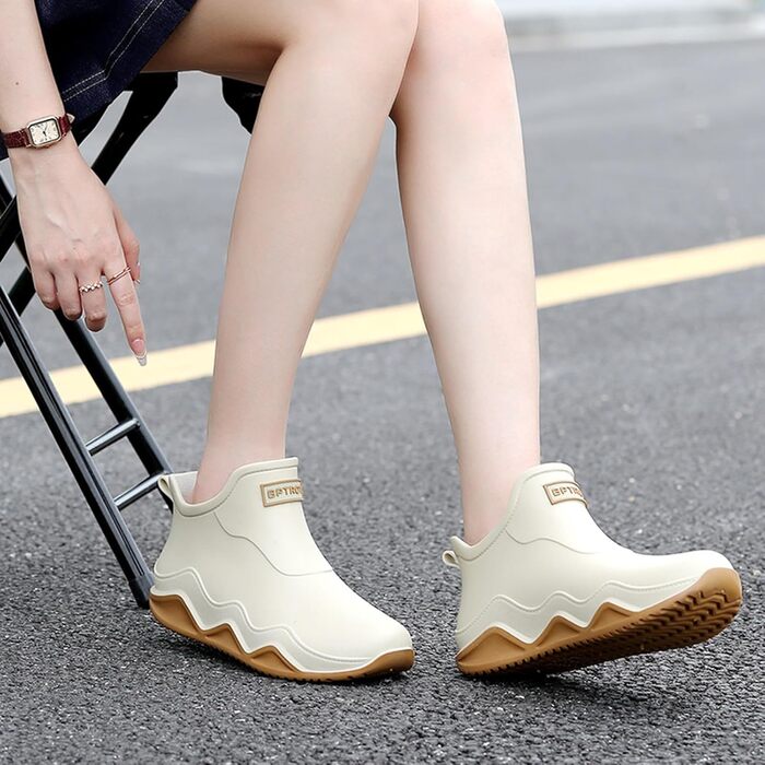 Гумові чоботи BILIKEYU для жінок та чоловіків, плоскі, нековзні, водонепроникні гумові чоботи для роботи, риболовлі, миття автомобіля, кухні, гумові чоботи, короткі чоботи, розмір 43, бежевий