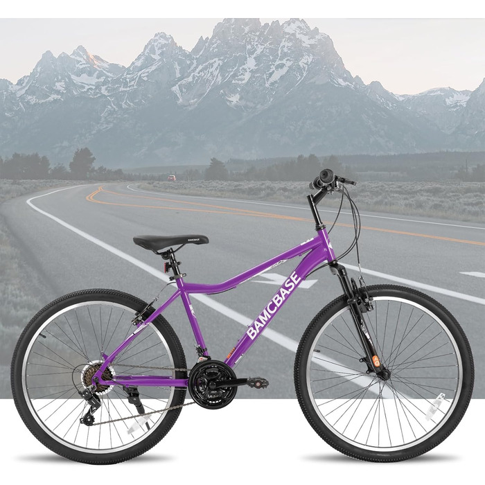 Жіночий гірський велосипед HILAND BAMCBASE 26 дюймів, 21-швидкісний сталевий рама для дорослих, чоловічий гірський велосипед з амортизаційною вилкою, фіолетовий