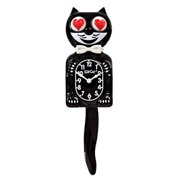 Настінний годинник Kit Cat Klock Класичний чорний з очима-серцями іконічний годинник-кіт з рухомим хвостом та очима, на батарейках, для сучасного декору дому