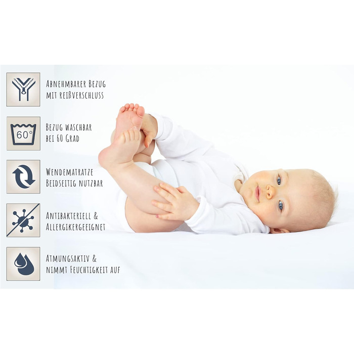 Дитяче ліжко/ліжечко Kids Collective 70x140 см з матрацом та шухлядою, трансформоване ліжечко, регульована висота Біле дитяче ліжко, зроблено в Європі, 70x140 см Від народження до 6 років, 70 x 140 см з шухлядою матрац, біле