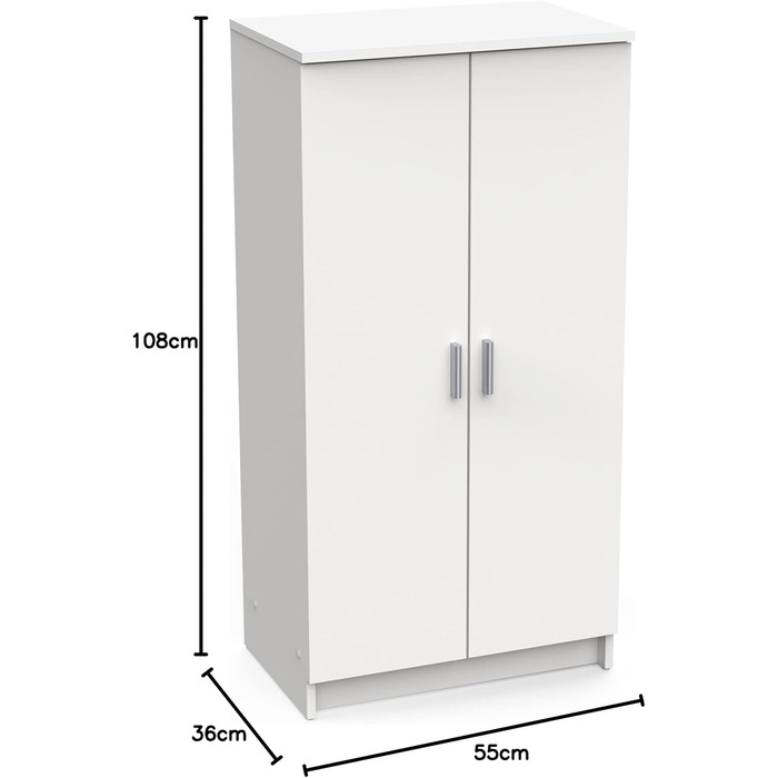 Багатофункціональна шафа з двома дверима та шістьма полицями, біла, розміри 55 x 108 x 36 см