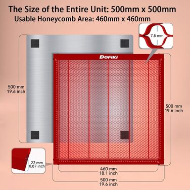 Сталевий стільниковий лазерний стіл Dofiki 500мм х 500мм стільниковий лазерний стіл для лазерного різака та лазерного гравера, червоний 500мм х 500мм червоний
