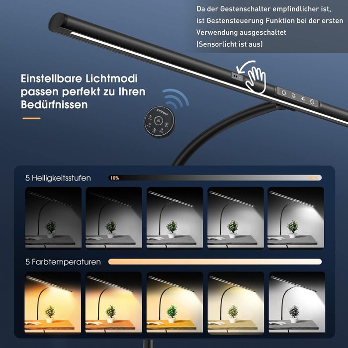 Настільна лампа світлодіодна з керуванням жестами та пультом дистанційного керування, 24 Вт 80 см затискна лампа для монітора з ре