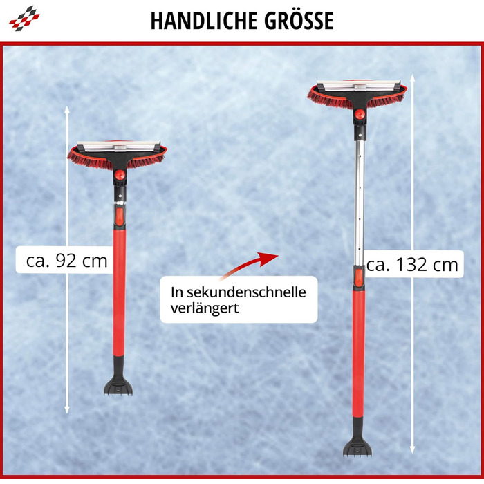 В1 з телескопічним скребком для льоду, скребок для льоду з телескопічною штангою, розсувний снігоприбирач 92-132 см червоний/чорний, 3
