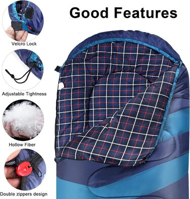 Фланелевий спальний мішок 3-4 сезони 1,6 кг, підходить для зими, осені та весни, виготовлений з порожнистого волокна та приємний для шкіри, водовідштовхувальний, синій