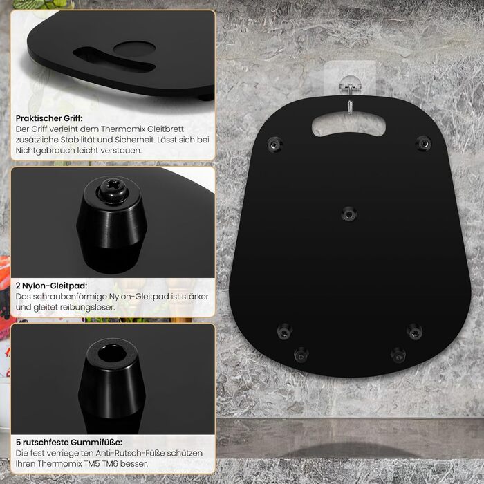 Для розсувної дошки Thermomix TM6 TM5 акрил, розсувна дошка EPULLWUP з ручкою без зусиль переміщення для кухонного комбайна Thermomix Vorwerk TM5 TM6 Аксесуари Pad Board, глянцевий чорний