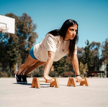 Дерев&39яні паралелети GORNATION для віджимань, дерев&39яні ручки для віджимань, калістеніка та фітнес-тренування, перекладини для віджимань, ручки для калістенічних віджимань для тренування верхньої частини тіла, вкл. стрічку для захоплення