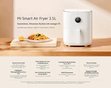 Фритюрниця Xiaomi Mi Smart Air Fryer 3.5 л з OLED-дисплеєм і додатковим додатком iOS/Android Mi Home (1 500 Вт, 3,5 літра, 40-200C, функція таймера, можна мити в посудомийній машині, сумісна з Google Assistant) Фритюрниця Pro 3.5 л