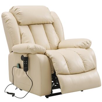 Моторне електричне безступеневе регульоване крісло-реклайнер з функцією нахилу на 180, крісло з функцією сну, масажне крісло з підйомником, вібрацією та підігрівом (бежевий), 2-