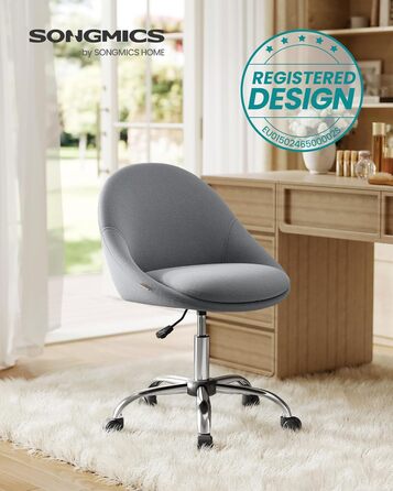 Крісло для домашнього офісу SONGMICS, Туалетне крісло з бавовняно-льонної суміші, Робоче крісло, Пінопластова підкладка, Регульована висота, Для кабінету, Спальня, Шиферно-сірий OBG020G05 Шиферно-сірий Бавовняна суміш