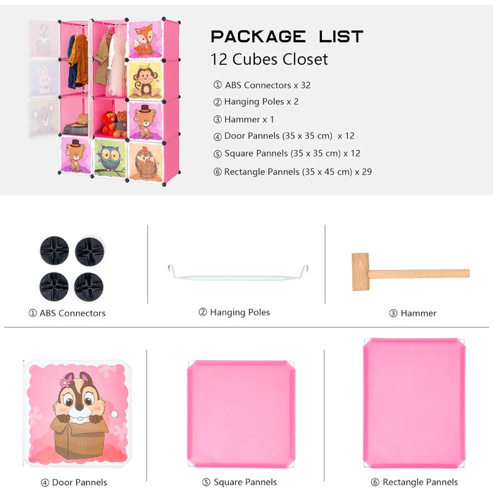 Розширювана дитяча полиця Дитяча шафа Сходинкова полиця Книжкова полиця з дверцятами та 2 вішалками, Глибші відділення, ніж зазвич