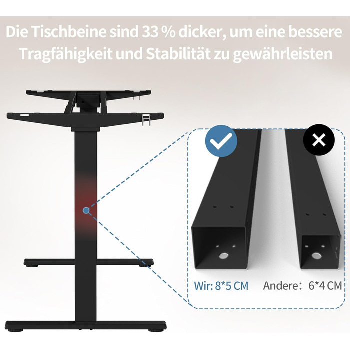 Стіл Flamaker з регульованою висотою, 2 двигунами та вантажопідйомністю 100 кг, каркас столу з електричним регулюванням висоти, ніжки столу з регульованою висотою та коробкою для кабельного управління, стіл на колесах (чорний)