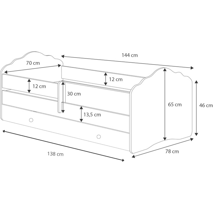 Дитяче ліжко KOBI Fala із захистом від падіння 140 x 70 см Дитяче ліжко з матрацом (повний комплект) Односпальне дитяче ліжко Ліжко для дівчинки, Ліжко для хлопчика Сучасне біле дитяче ліжко Дитяча спальня