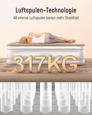 Самонадувальний надувний матрац Airefina з вбудованим насосом, преміальне гостьове ліжко, швидке надування за 3 хвилини, надувний матрац для кемпінгу та домашнього використання - 203 x 152 x 40 см