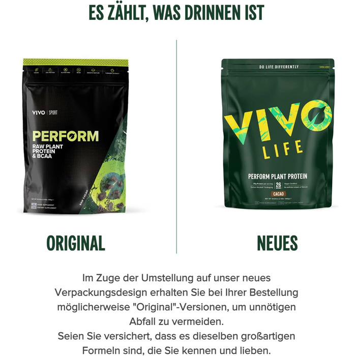 Протеїновий коктейль з гороху та конопель Vivo Life Perform Raw Vegan, какао, 988 г