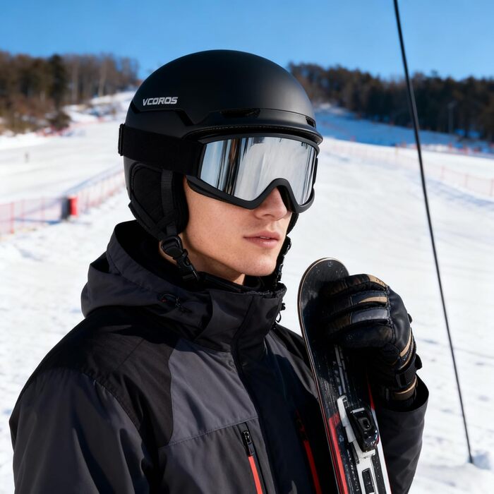 Лижний шолом з лижними окулярами та лижною маскою, DXH816 Лижні шоломи для жінок та чоловіків зі знімними амбушурами, дихаюча амортизація, стійкість до ультрафіолету, регульований сноубордічний шолом для катання на лижах, матово-чорний лижні окуляри M