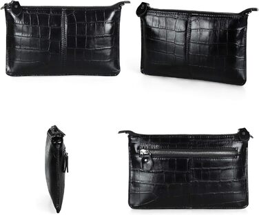 Стильна жіноча сумка-клатч на зап'ястя з натуральної шкіри Befen. Невеликий кросбоді з RFID-захистом та відділеннями для карток, чорний колір, імітація шкіри крокодила