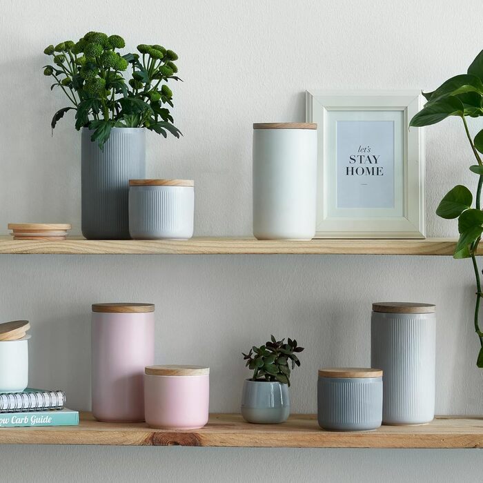 Керамічні банки для зберігання SPRINGLANE 2 шт. Набір з дерев'яними смужками кришки, гумовими дерев'яними кришками, ящиками для зб