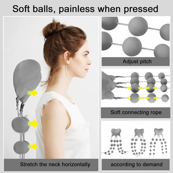 Масажна подушка для шиї та спини, розслаблююча масажна подушка для тяги шиї. Безпечний для шкіри для щоденного використання (GRAY)