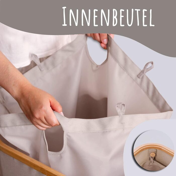 Кошик для білизни з кришкою великий - XL 100 літрів - Кошик для білизни дерев'яний бамбуковий - Кошик для білизни бежевий з ручкам