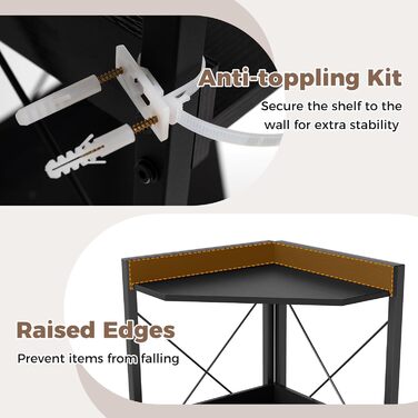 Кутова стелажна тумба GIANTEX з шафою та 6 полицями, кутова шафа заввишки 180 см з 5-ярусними регульованими полицями, окремостояча кутова вітрина з дверима, полиця для зберігання в індустріальному стилі (чорна)