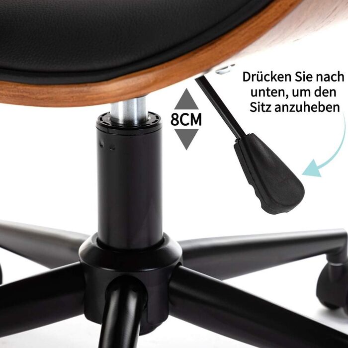 Дерев&39яне офісне крісло Mingone, комп&39ютерне крісло, письмове крісло, шкіряне поворотне крісло, регульоване на 360 по висоті, дизайнерське крісло для домашнього офісу зі спинкою, чорне, до 130 кг, штучна шкіра - сріблясте