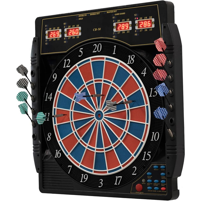 Електронна мішень для гри в дартс Karella CB-50 з 27 іграми та 159 варіаціями ігор, точні турнірні розміри, 2-лункова конструкція, професійний пристрій