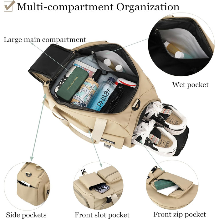 Спортивна сумка для чоловіків та жінок, дорожня сумка 32 л з відділенням для взуття, відділенням для вологи, тренувальна сумка з рюкзаком, дорожня сумка для вихідних, сумка для ручної поклажі, сумка для плавання для спорту, для подорожей, для спортзалу, с