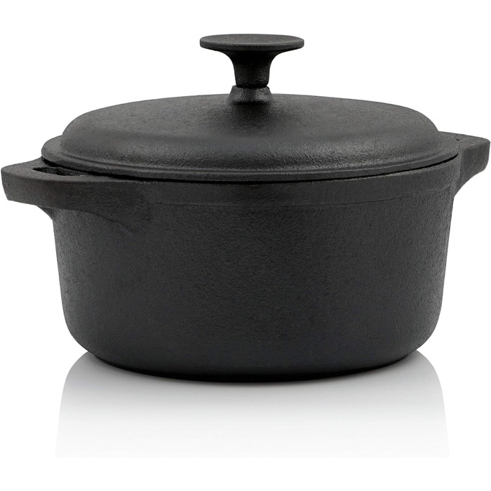 Чавунна кокотниця 3 л, Ø 20 см чорна, кругла жаровня з кришкою чавунна каструля з кришкою чавунна жаровня для гриля та духовки чав