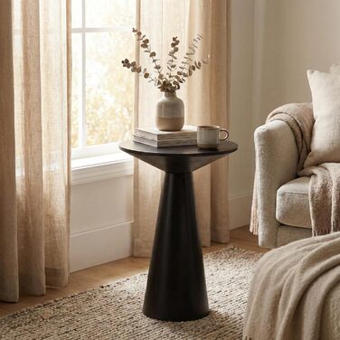 Круглий журнальний столик, чорний дерев&39яний журнальний столик, невеликий круглий журнальний столик для вітальні, вузький круглий журнальний столик як тумба біля ліжка або столик до дивана, сучасні фермерські меблі грибоподібної форми, Ø3450 см